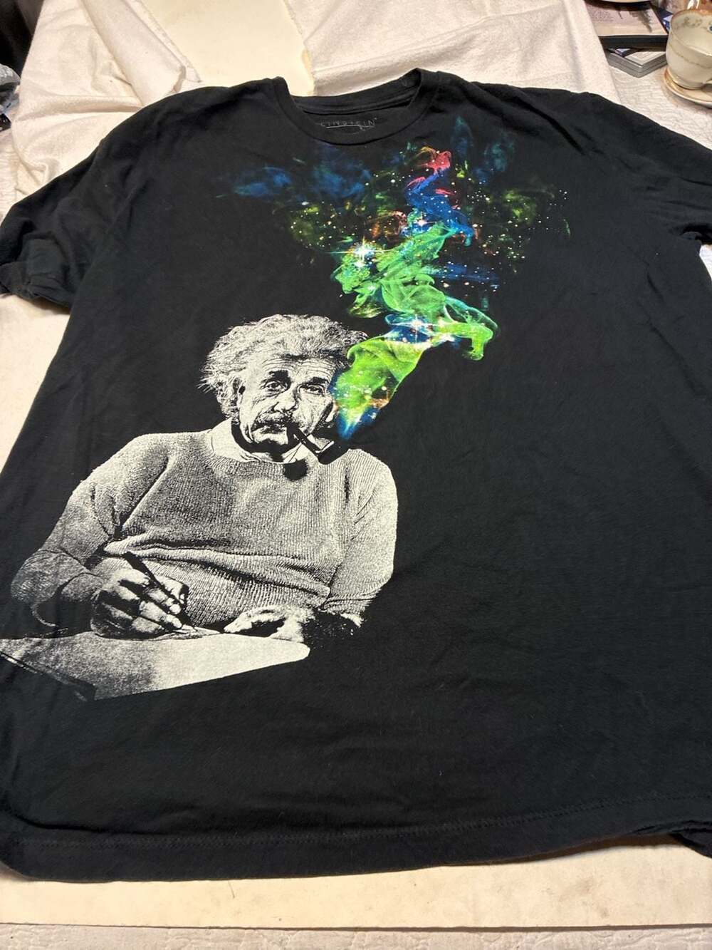 Einstein Smoking Pipe Size XXL Black Graphic T-Shirt Universe Cosmos